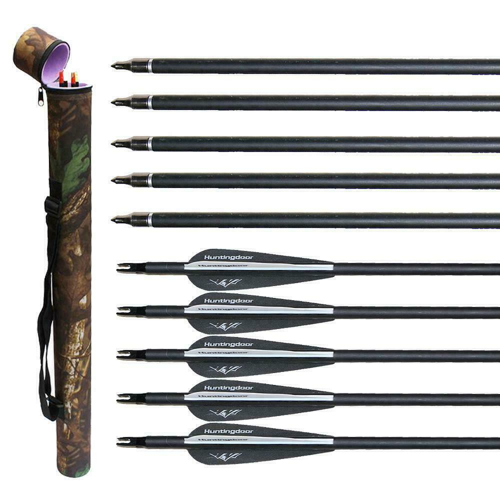 12x 31.5" Archery Carbon Arrows & Quiver for Compound Recurve Bow Targ