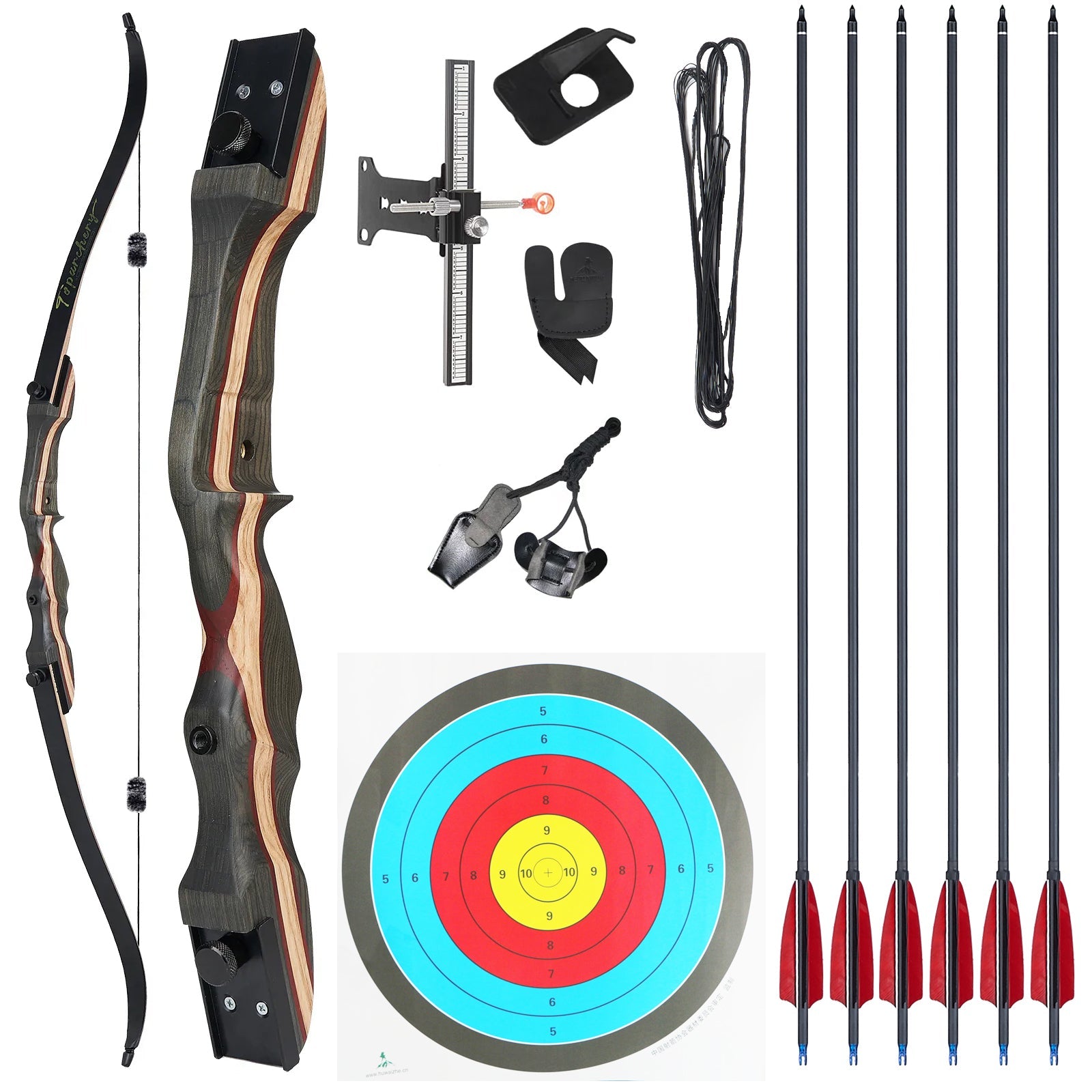 62" TopArchery Recurve Bow 6 Arrows Set Adult Youth Beginner Wooden Ri