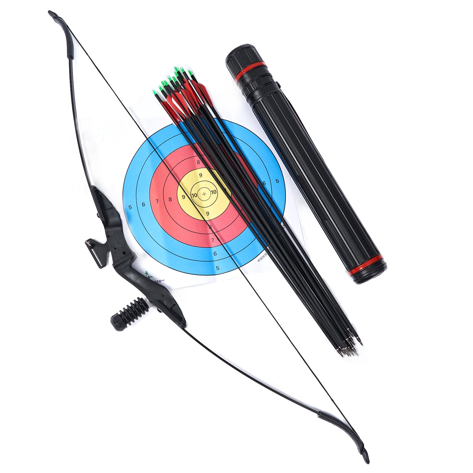 30/40lbs Archery Recurve Bow with 12x Carbon Arrows Tube Quiver Paper ...